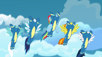 The Wonderbolts fly high into the sky S7E7