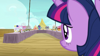 Twilight Sparkle watches the cruise ponies chant S7E22