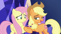 AJ nudges Fluttershy with her elbow S8E23