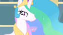 Princess Celestia levitates a cup of tea, but her horn is not shining. Her aura is also the wrong color