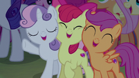 Cutie Mark Crusaders smiling wide S5E24