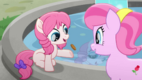 Filly tossing bit into the water fountain MLPRR