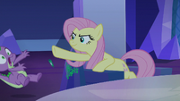 Fluttershy Changeling knocking Spike away S6E25