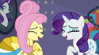 Fluttershy and Rarity laughing together S8E4