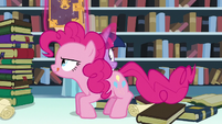 Pinkie on the table about to leap towards Flurry Heart S6E2