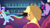 Rainbow Dash gallops out of the castle S7E23