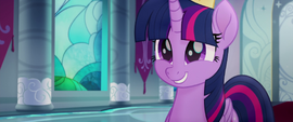 Twilight smiling eagerly at the princesses MLPTM