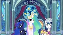 Celestia, Luna, and Shining Armor appear S9E4