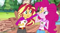 Pinkie puts Sunset's hand on her forehead EG4