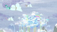 Ponies transporting clouds with Cloudsdale in background S5E5