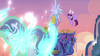 Starlight teleports into the sky over Ponyville S6E21