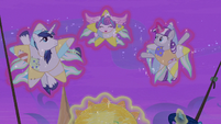 Velvet, Shining Armor, and Flurry dressed as stars S7E22