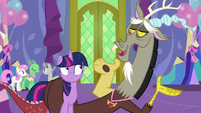 Discord appears curled around Twilight S7E1