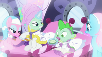 Rarity gives her other cucumber slice to Spike S9E19