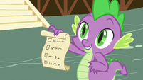 Spike holding his own checklist S7E15