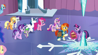 The other ponies gathering around S6E2