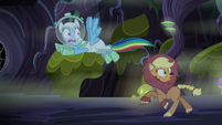 Applejack and Rainbow run from the monster S5E21