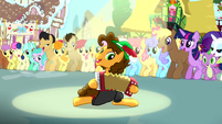 Cheese playing accordion while other ponies watch S4E12