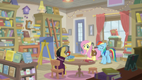 Fluttershy, RD, and Yearling in bookstore S9E21