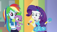 Rarity realizes she's putting makeup on Spike EGDS2