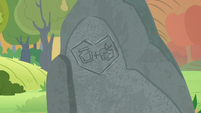 Rock carved with Mac and Butter's cutie marks S7E13