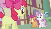 Apple Bloom apologizing to Scootaloo and Sweetie Belle S2E06
