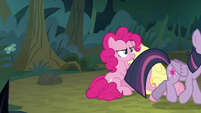 Fake Twilight trots past Pinkie and Fluttershy S8E13