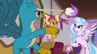 Gallus tossing his mop to Silverstream S8E16