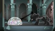 Pony of Shadows fires magic at the ponies' barrier S7E26