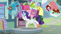 Rarity about to fall over with bags S9E19