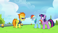 Spitfire angrily approaches Twilight and Rainbow S6E24