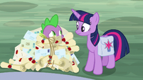 Twilight and Spike look at each other S9E5