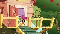 Apple Bloom, Scootaloo, and Zipporwhill watch Rarity and Sweetie leave S7E6