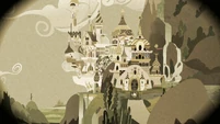 Canterlot in flashback sepia tones.
