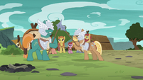 Mighty Helm ponies having a sparring match S7E16