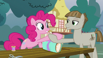 Pinkie Pie and Mudbriar shaking hooves S8E3