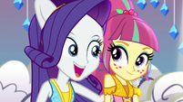 Rarity puts an arm around Sour Sweet EGS1