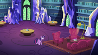 Twilight Sparkle entering the castle library S7E3