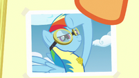 Close-up on photo of Rainbow as Wonderbolt cadet S7E7