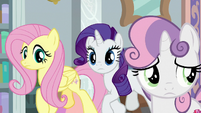 Fluttershy and Rarity appear beside Sweetie Belle S8E12