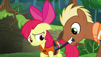Meadow Song tightening Apple Bloom's life jacket S6E4