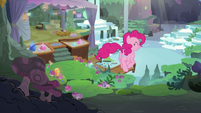 Pinkie trotting into Maud's house S8E3