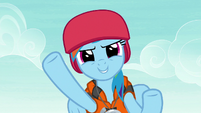 Rainbow wearing helmet and life vest S8E9