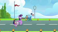 Twilight, Spike, and Rainbow look worried S9E26