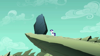 Filly Rarity looking up at the rock S1E23