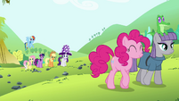 Pinkie Pie's friends see Pinkie Pie and Maud leaving S4E18