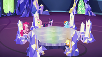 Pinkie Pie hops out of her throne S6E15