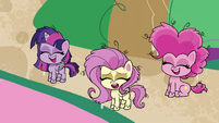 Twi, Fluttershy, and Pinkie laughing together PLS1E11a