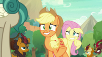 AJ and Fluttershy nervously greet the Kirin S8E23