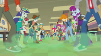 Canterlot High cafeteria clouded in green mist EG2